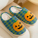 Clan Barclay Hunting Ancient Tartan Halloween Pumpkin Slippers, Fluffy Spooky Slippers GT51 Barclay Hunting Ancient Tartan Tartan Halloween